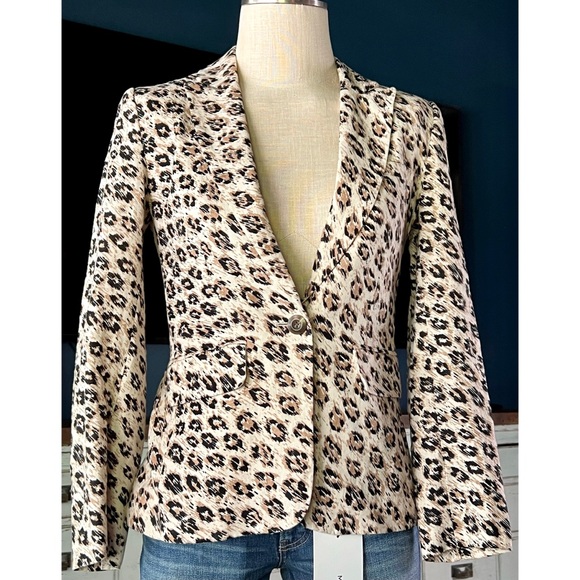 Joie Leopard 100% Linen Blazer 00 - Picture 1 of 12